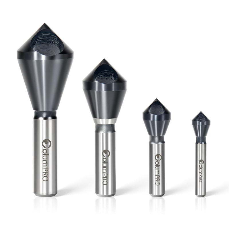 ColumPRO 4PCS Cobalt Single-End Countersink Chamfer Tool Set - Heavy-Duty M35 90-Degree Countersink Bits for Metal, Stainless Steel, Copper, Wood, Fiberboard,SAE 1/4"-3/4", 2-5, 5-10, 10-15, 15-20MM - Image 1